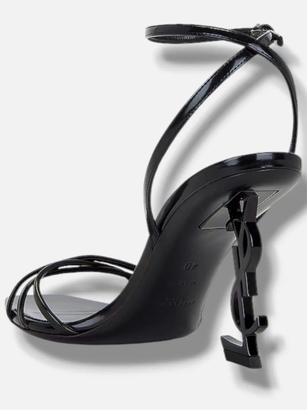 Saint Laurent Black Patent Leather Logo-Heel Strappy Sandal - Picture 4 of 4